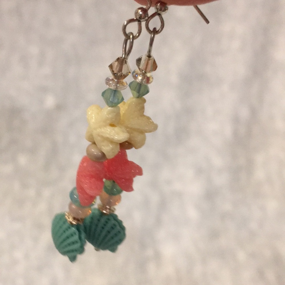 Handcrafted Starfish and Shell Beach Dangle Earrings Swarovski Crystal NWT - Picture 6 of 8